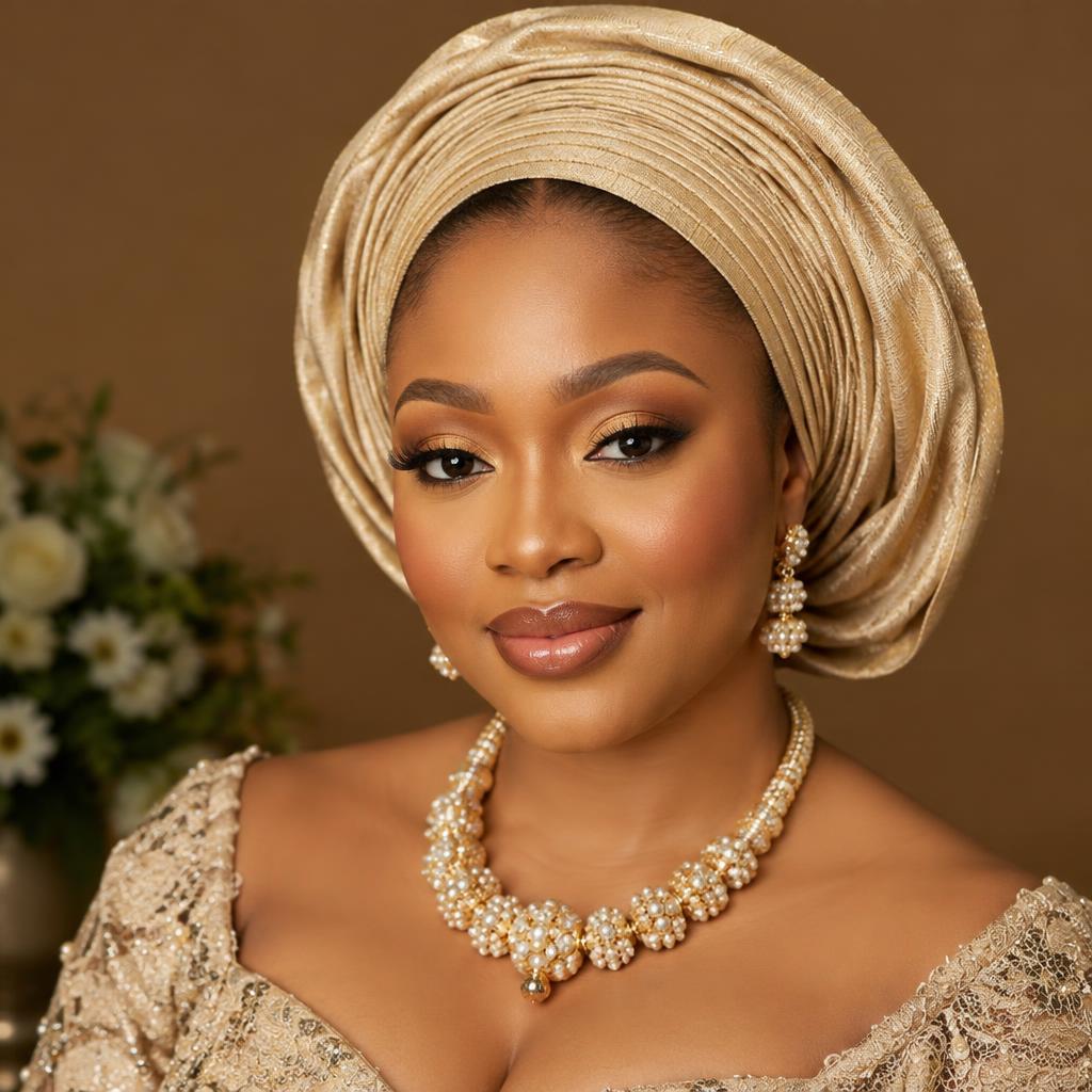 Traditional bride in gold gele